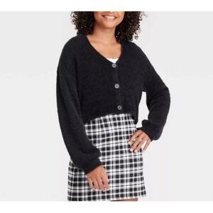 Girls Art Class Fuzzy Knit Cardigan Black Large 10/12